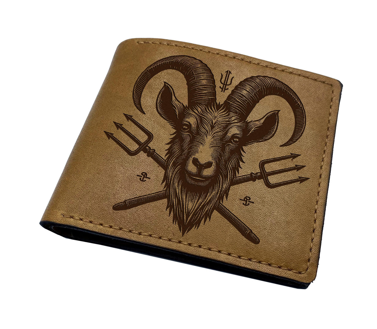 Handmade Leather Baphomet Wallet: Satan Goat, Horror Gift