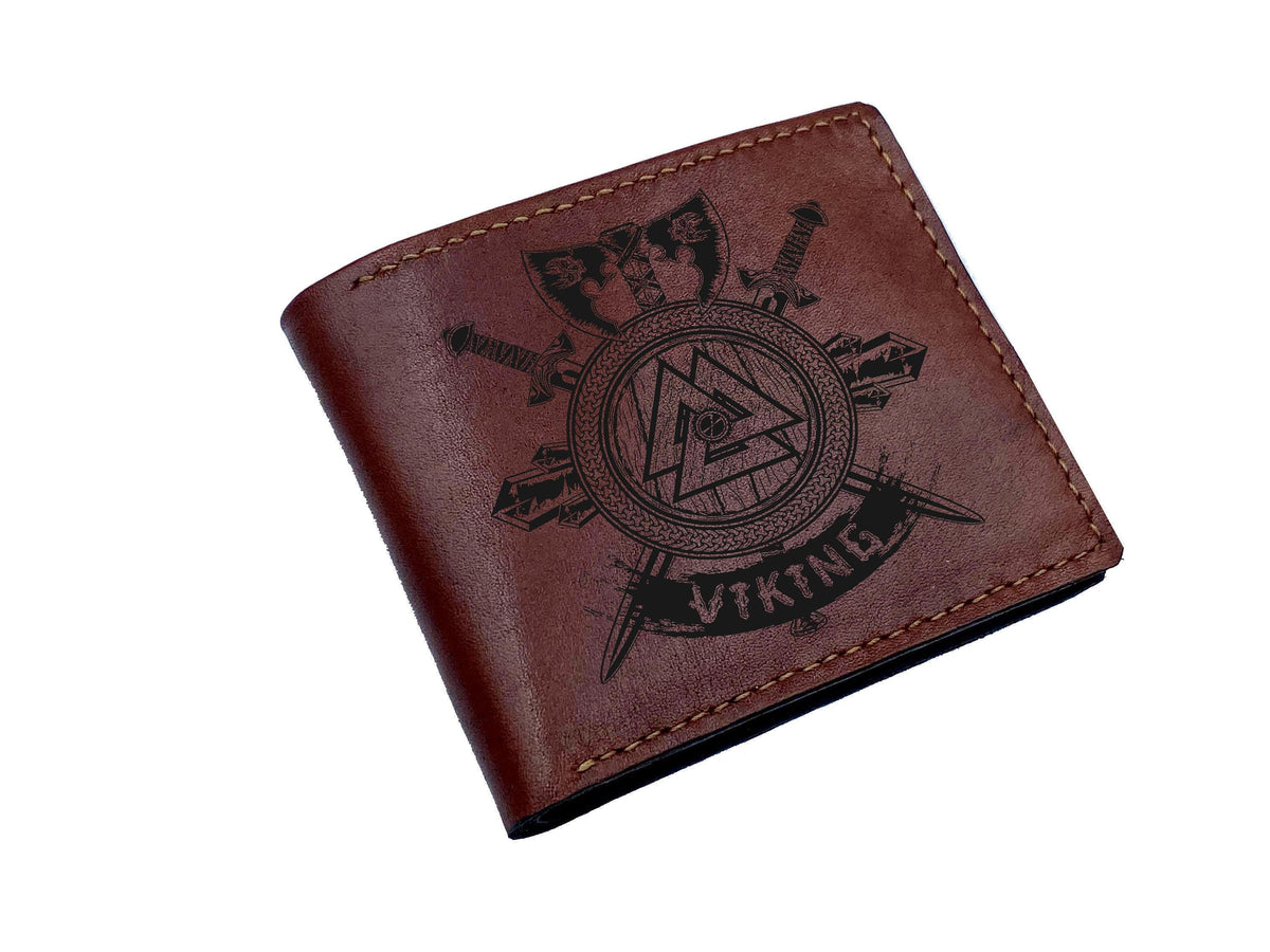 Custom Leather Viking Wallet: Scandinavian Warrior Engraved