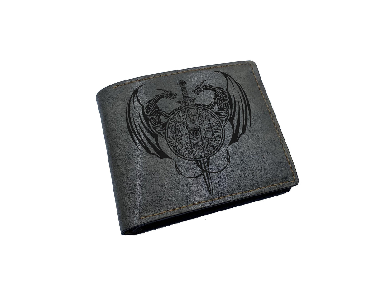 Custom Leather Viking Wallet: Scandinavian Warrior Engraved