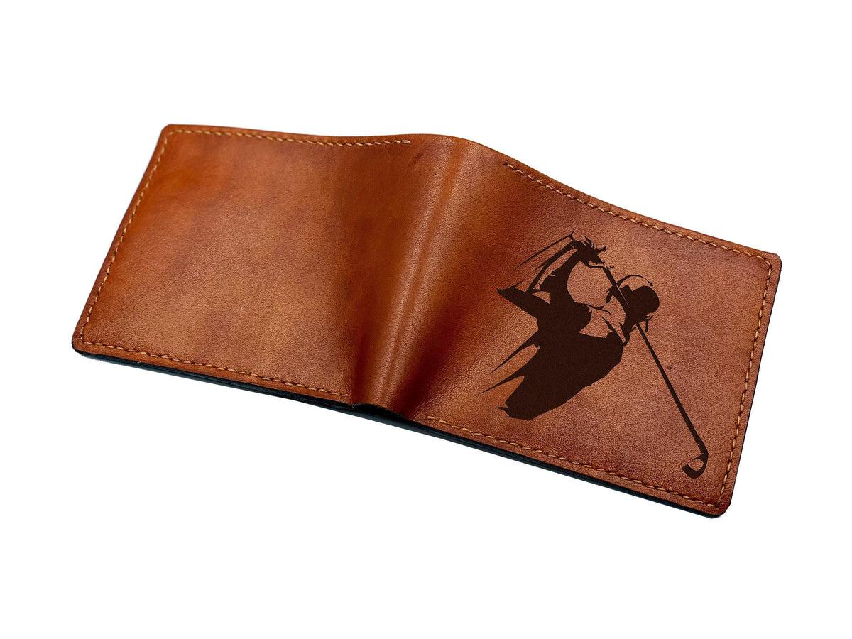 Golf Leather Wallet, Custom Engraved, Handmade Men's Gift