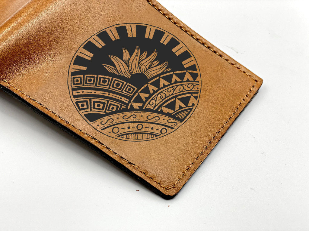 Personalized Leather Wallet: Polynesian Tribal Design, Handmade
