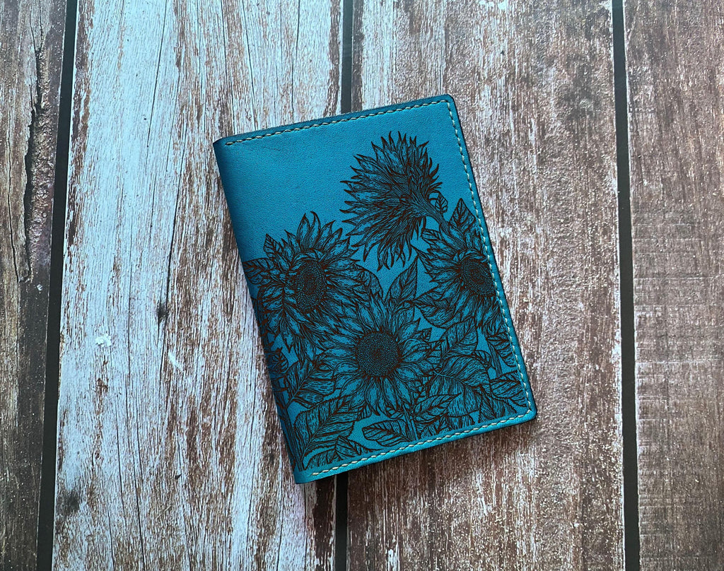 Handmade Sunflower Leather Passport Wallet: Personalized Travel Organizer