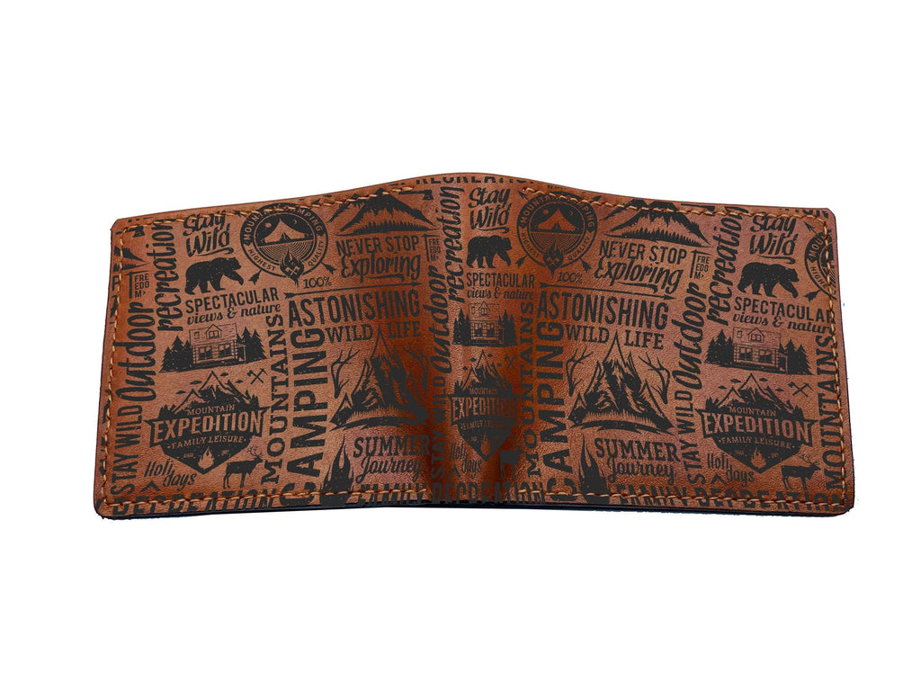 Adventure Typography Leather Wallet, Personalized Gift
