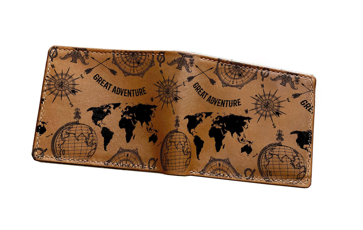 Adventure Typography Leather Wallet, Personalized Gift