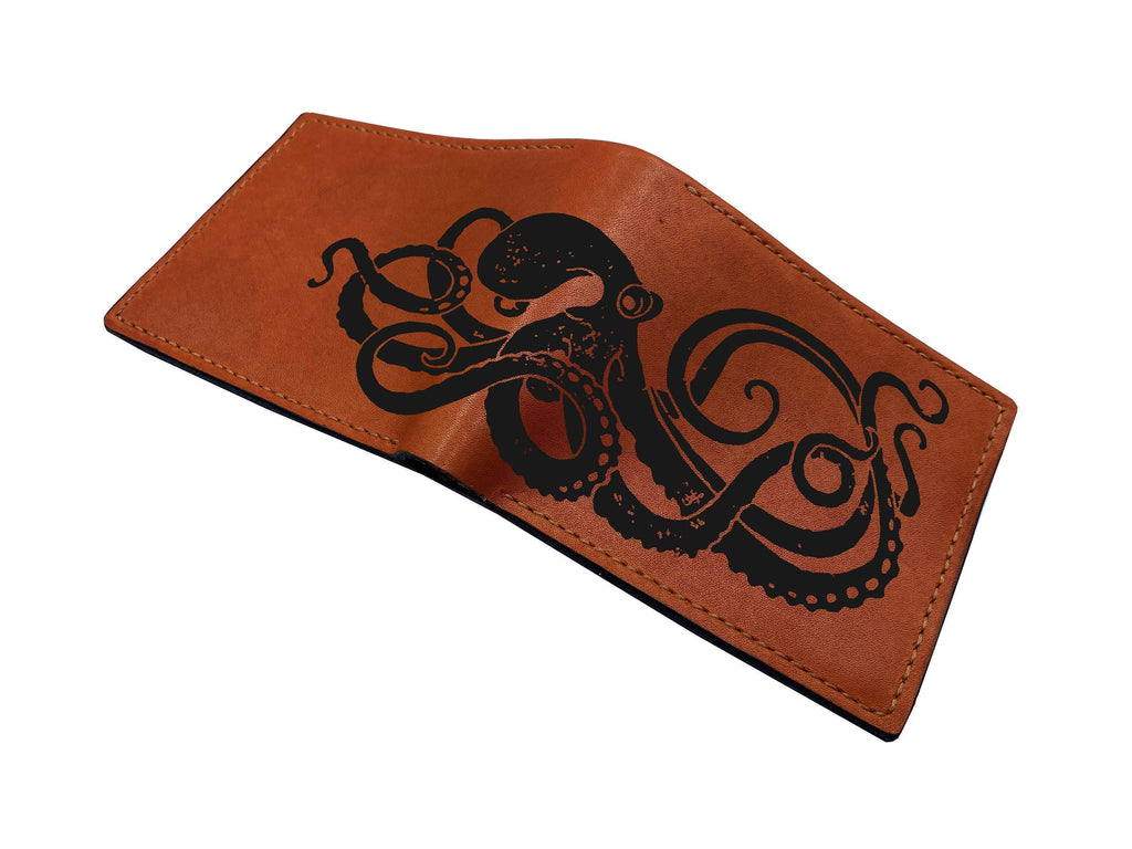 Personalized Leather Wallet: Kraken Ocean Monster Art, Handmade
