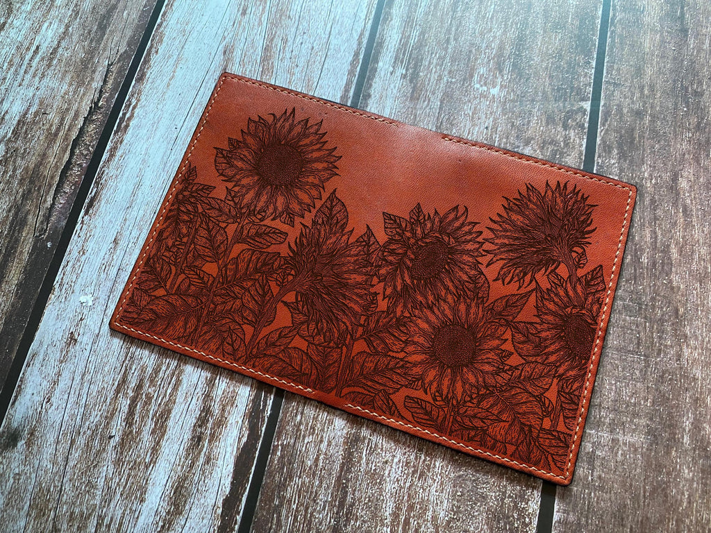 Handmade Sunflower Leather Passport Wallet: Personalized Travel Organizer