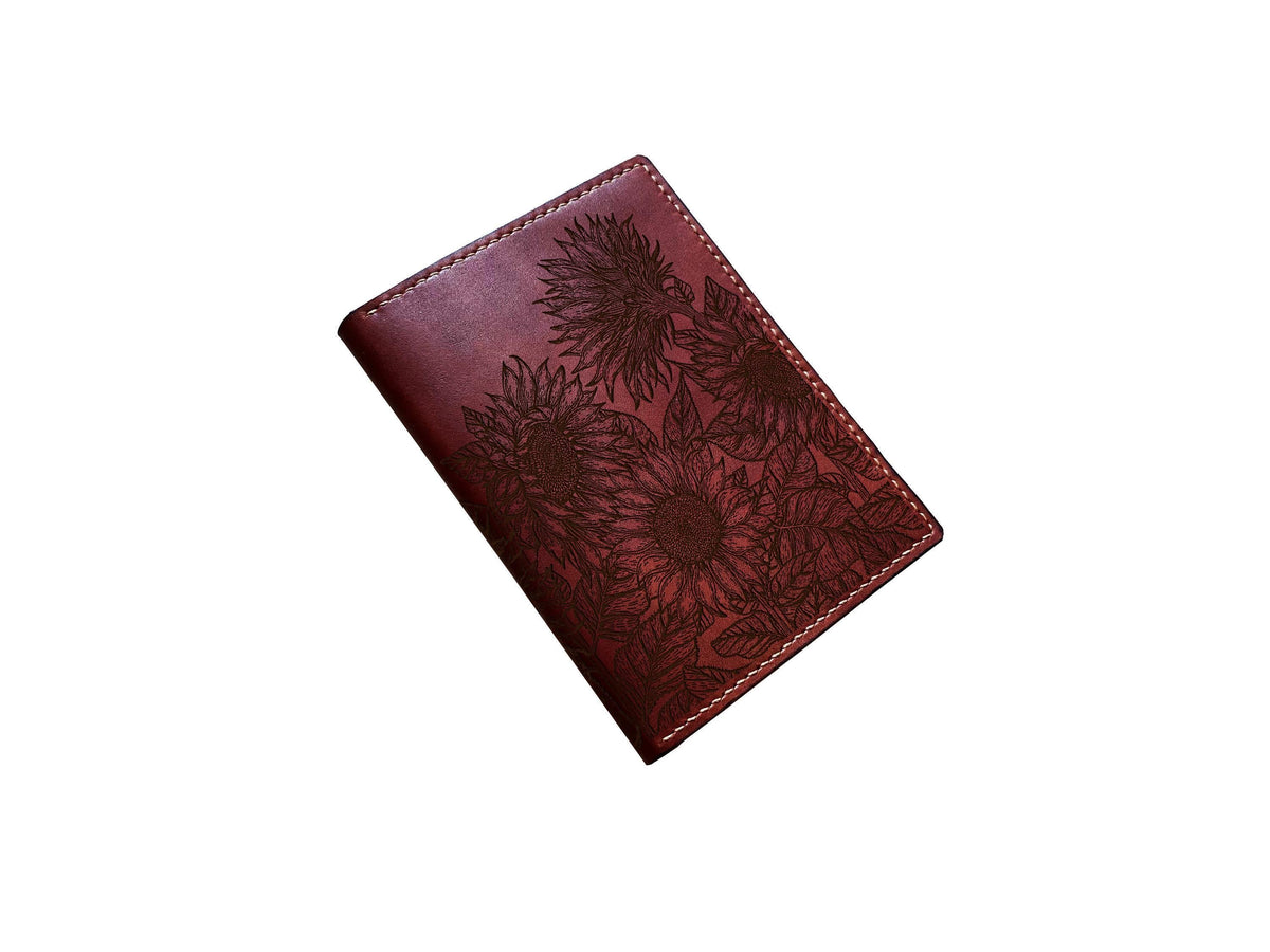 Handmade Sunflower Leather Passport Wallet: Personalized Travel Organizer