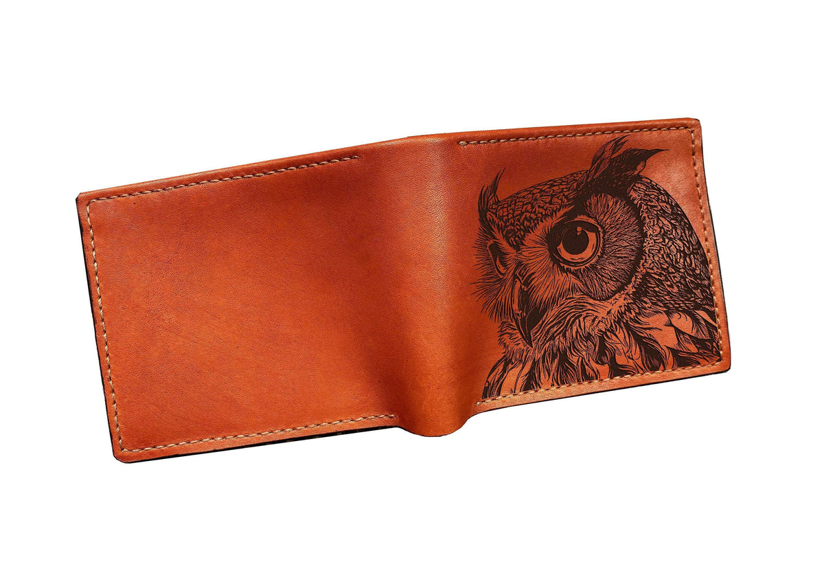 Handmade Leather Owl Wallet: Engraved Animal Art Gift