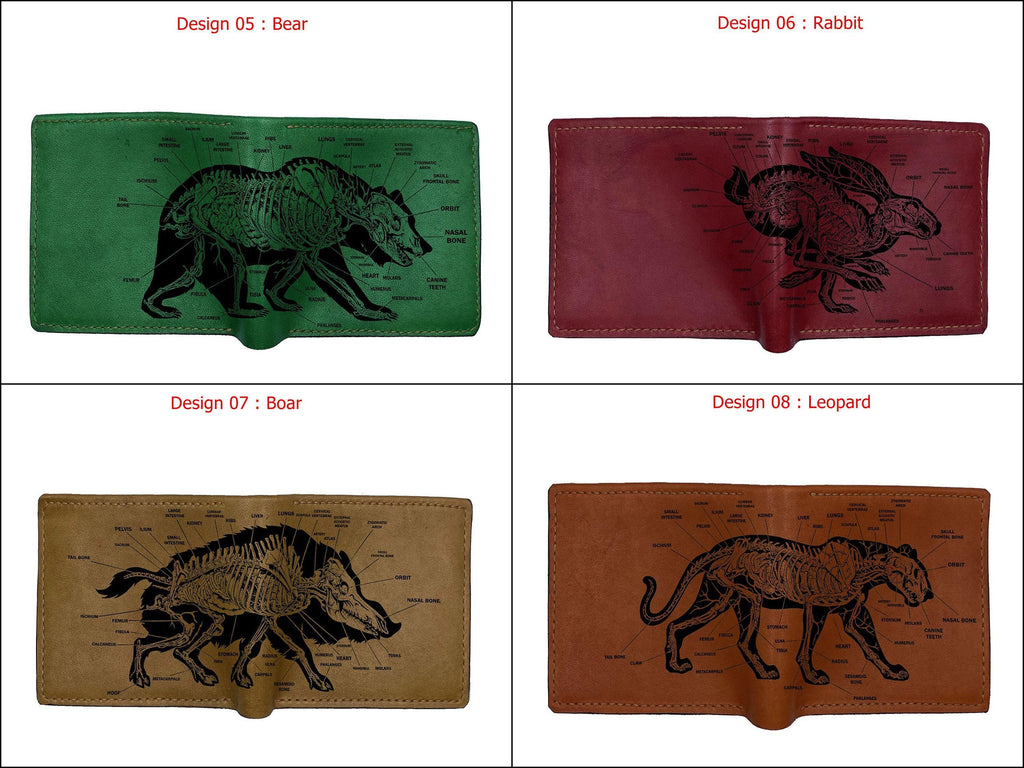 Personalized Leather Wallet: Rabbit Anatomy Art, Custom Engraved