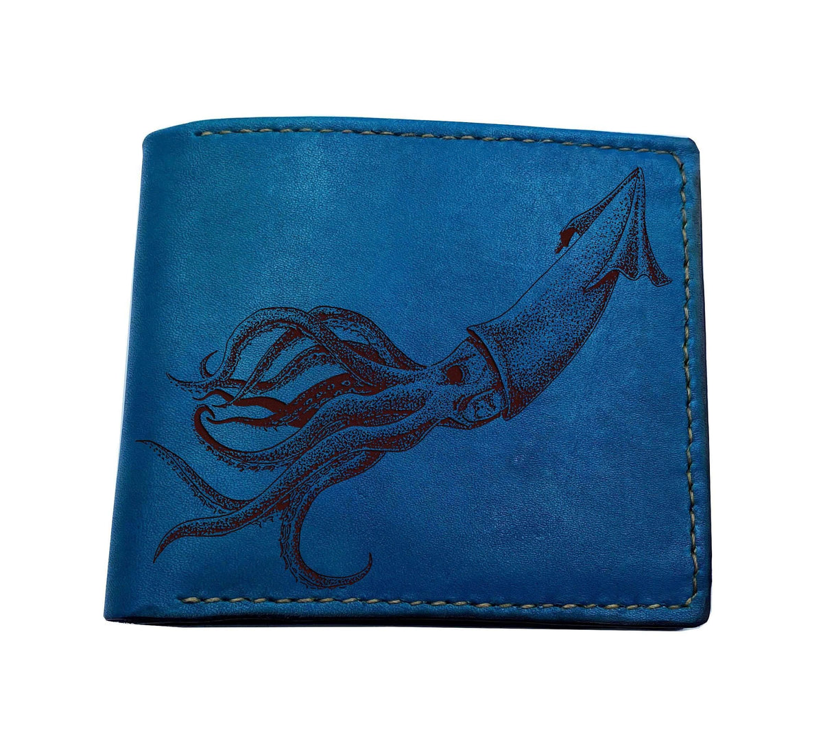 Squid handmade wallet, custom genuine leather wallet, Ocean animal gift ideas