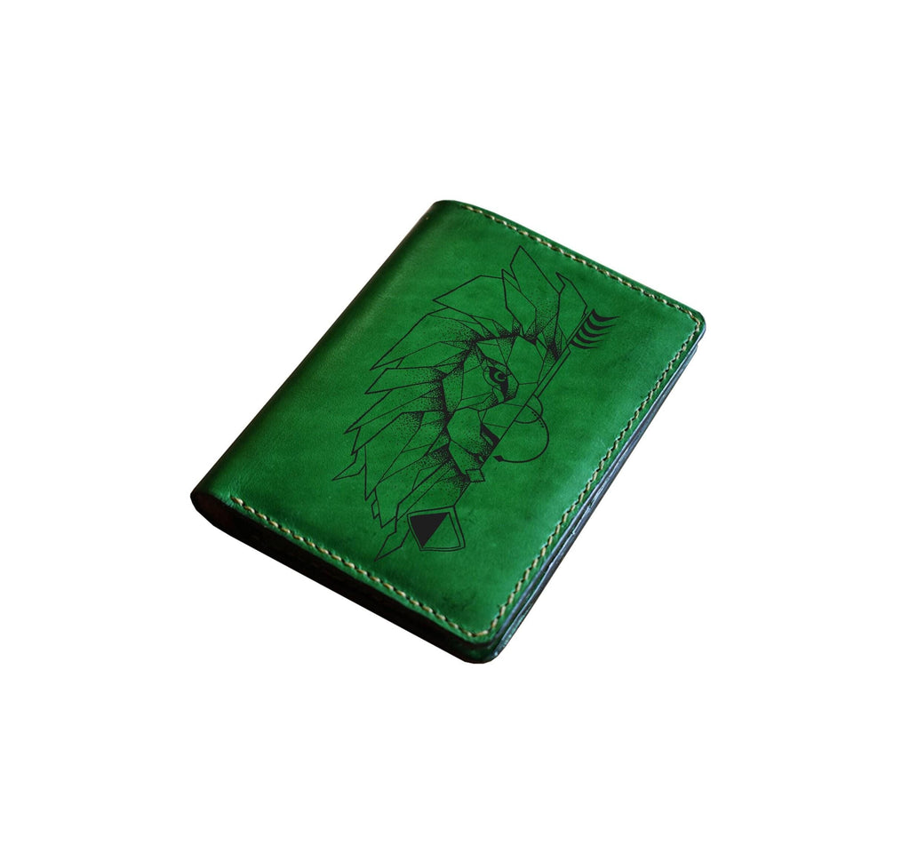 Personalized Leather Wallet: Handmade Lion Art, RFID Blocking