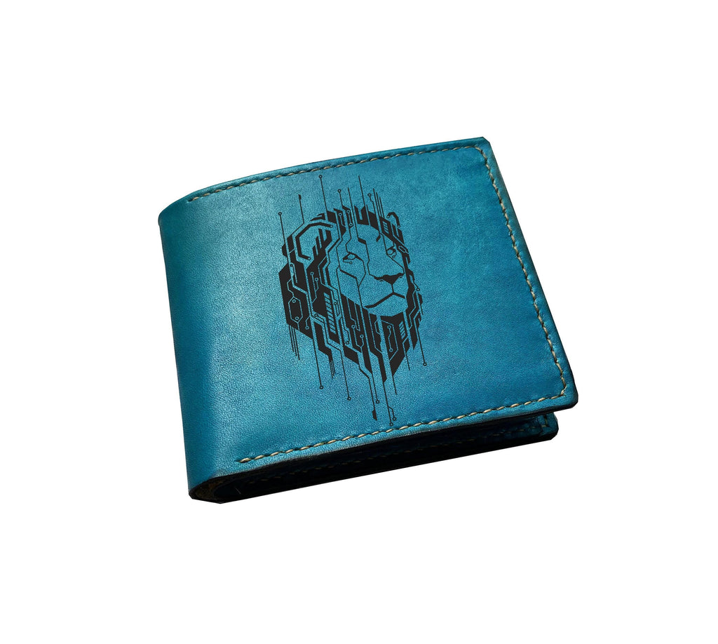 Personalized Leather Wallet: Handmade Lion Art, RFID Blocking