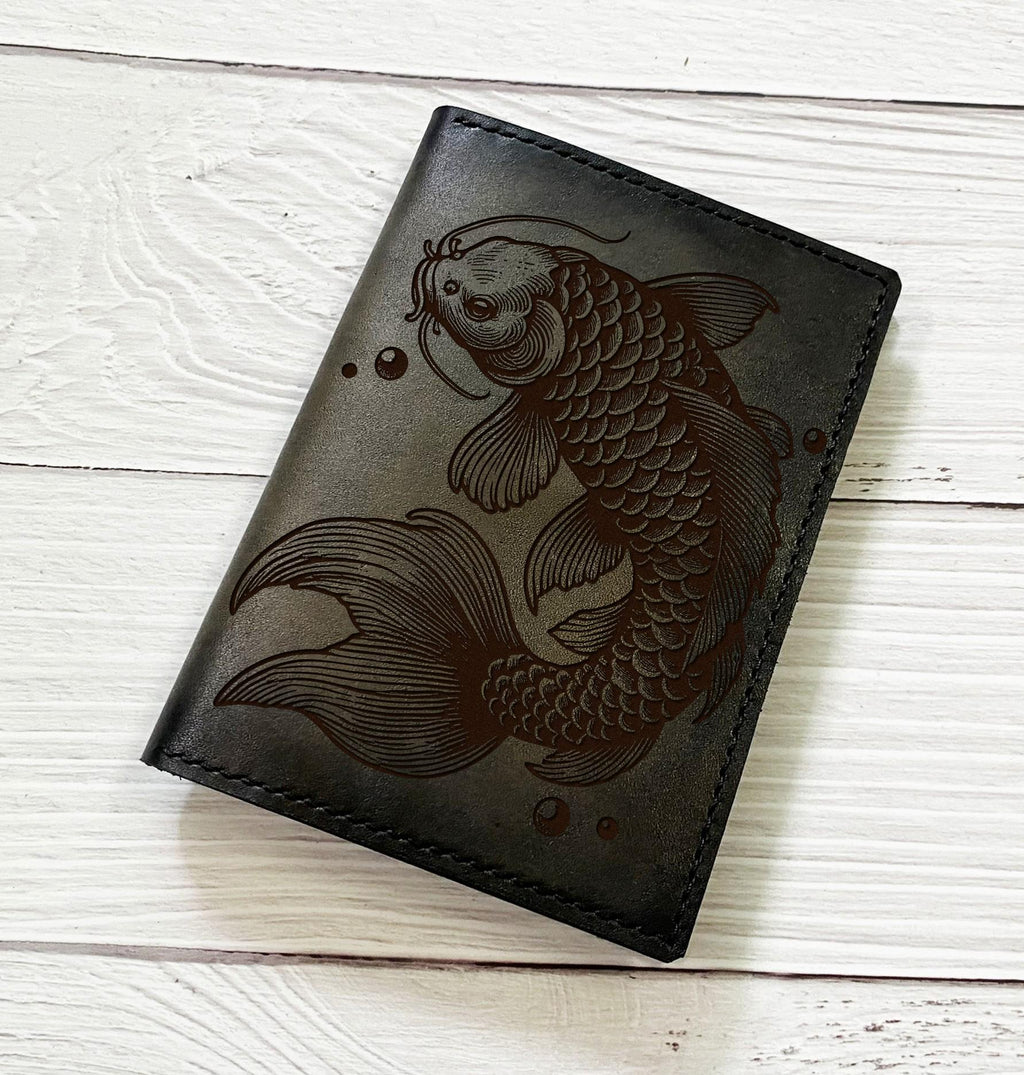 Koi Fish Leather Passport Wallet: Handmade Japanese Travel Wallet