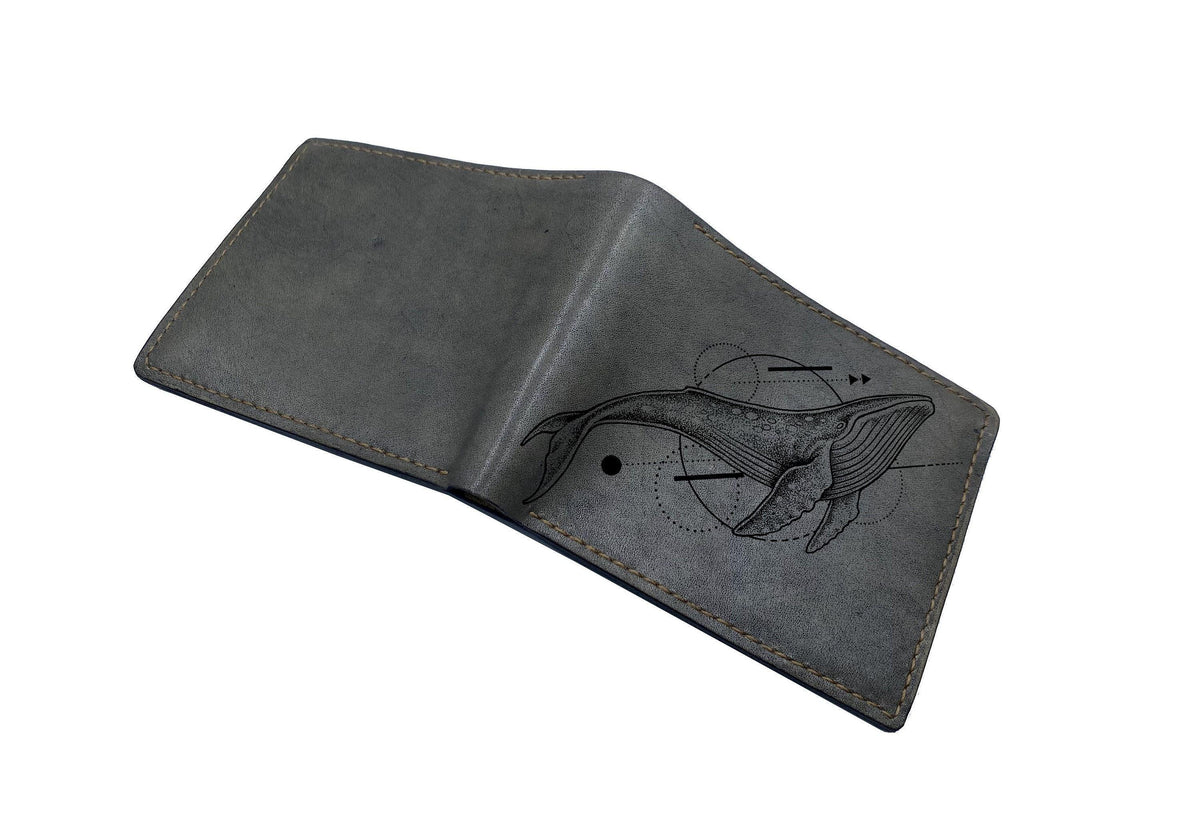 Personalized Leather Wallet, Polygon Whale Art, Handmade