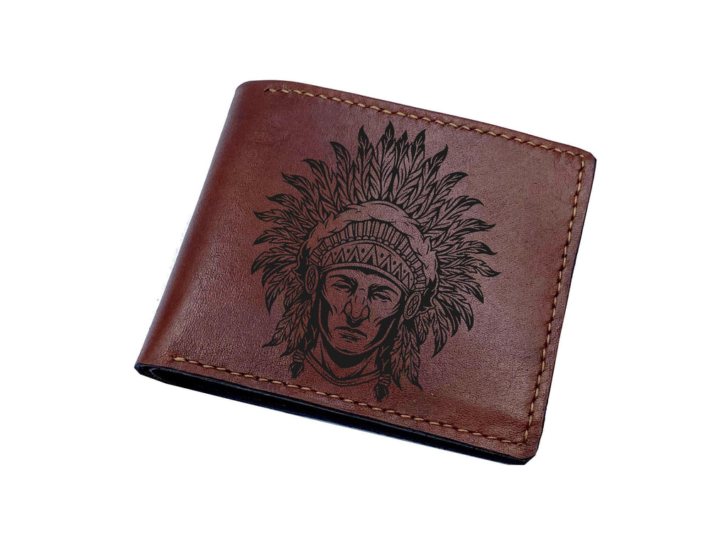 American Indian Chief Leather Wallet: Personalized Native Art Gift