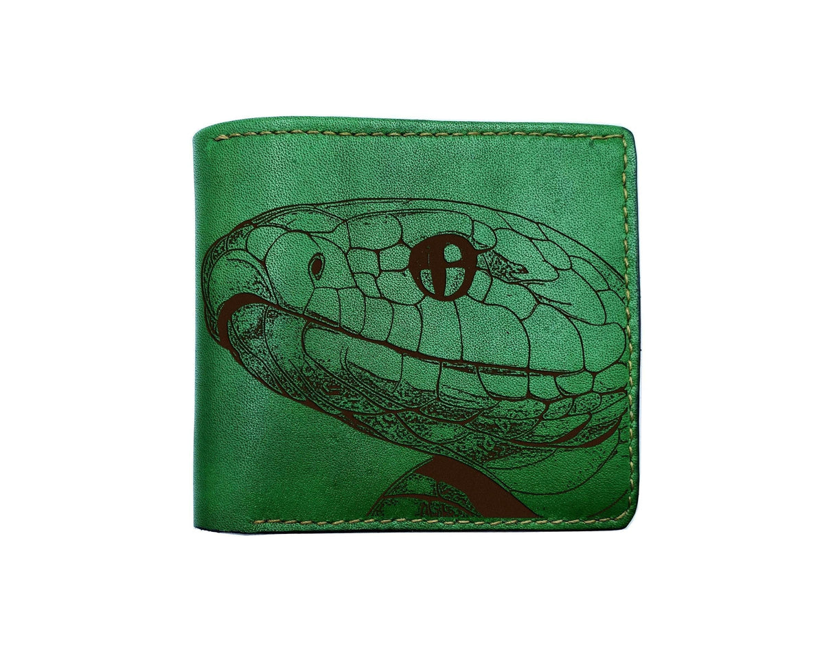 Snake Drawing Leather Bifold Wallet: Custom Engraved Reptile Gift