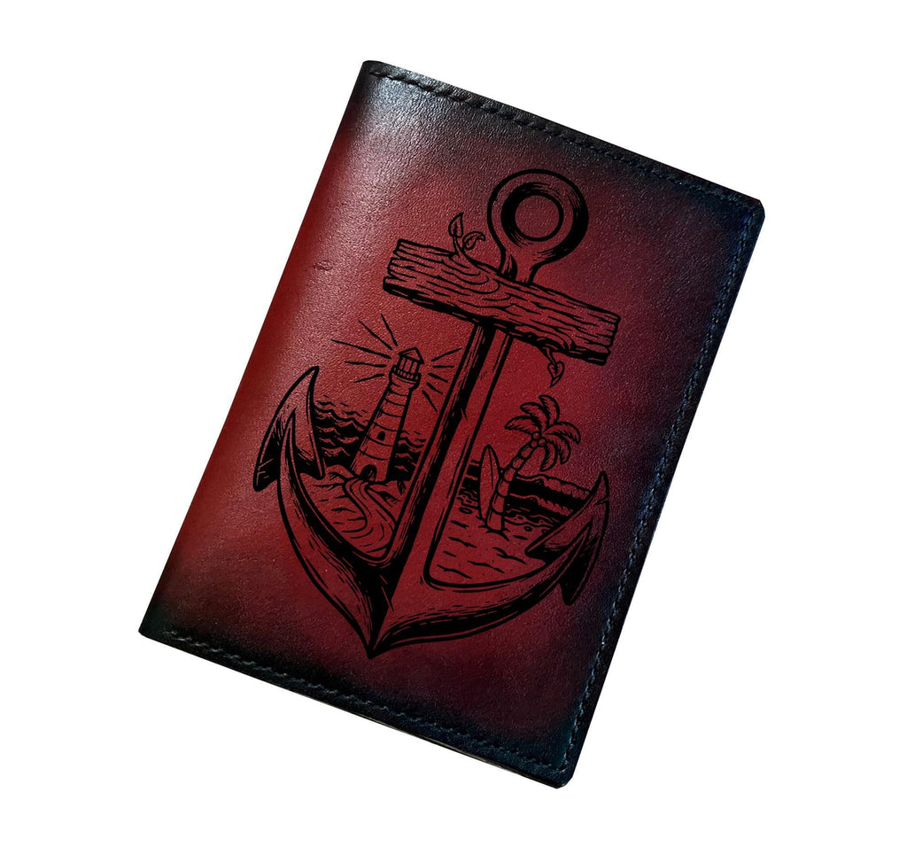 Custom Engraved Anchor Leather Passport Wallet, Travel Accessories