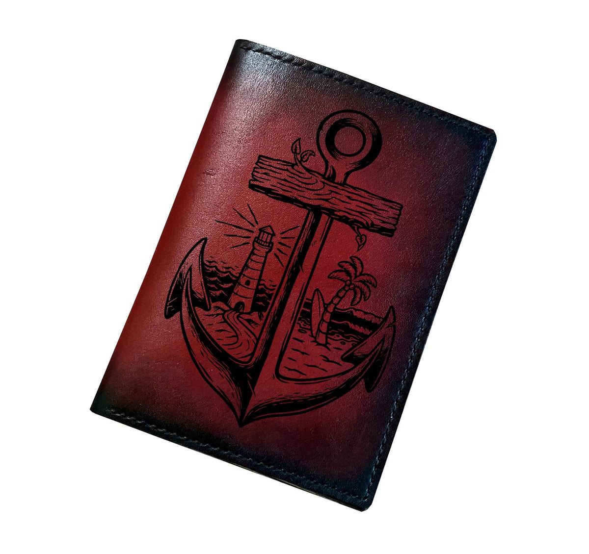 Custom Engraved Anchor Leather Passport Wallet, Travel Accessories