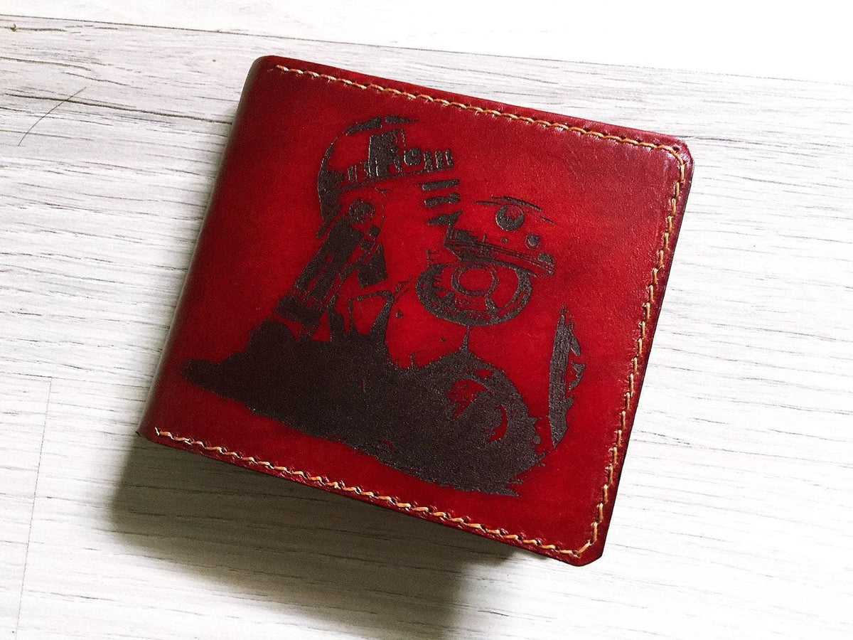 Handmade Star Wars Leather Wallet, R2D2 BB-8, Personalized Gift