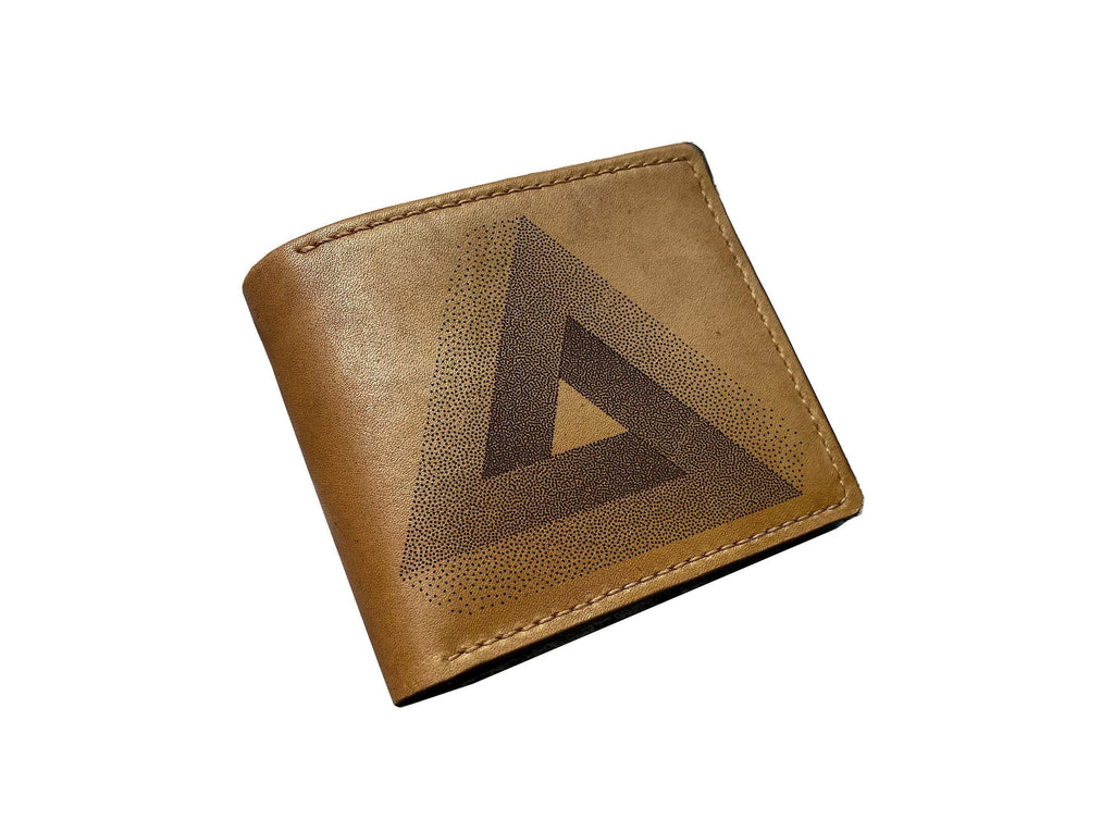 Penrose Triangle Leather Wallet: Impossible Art Engraved