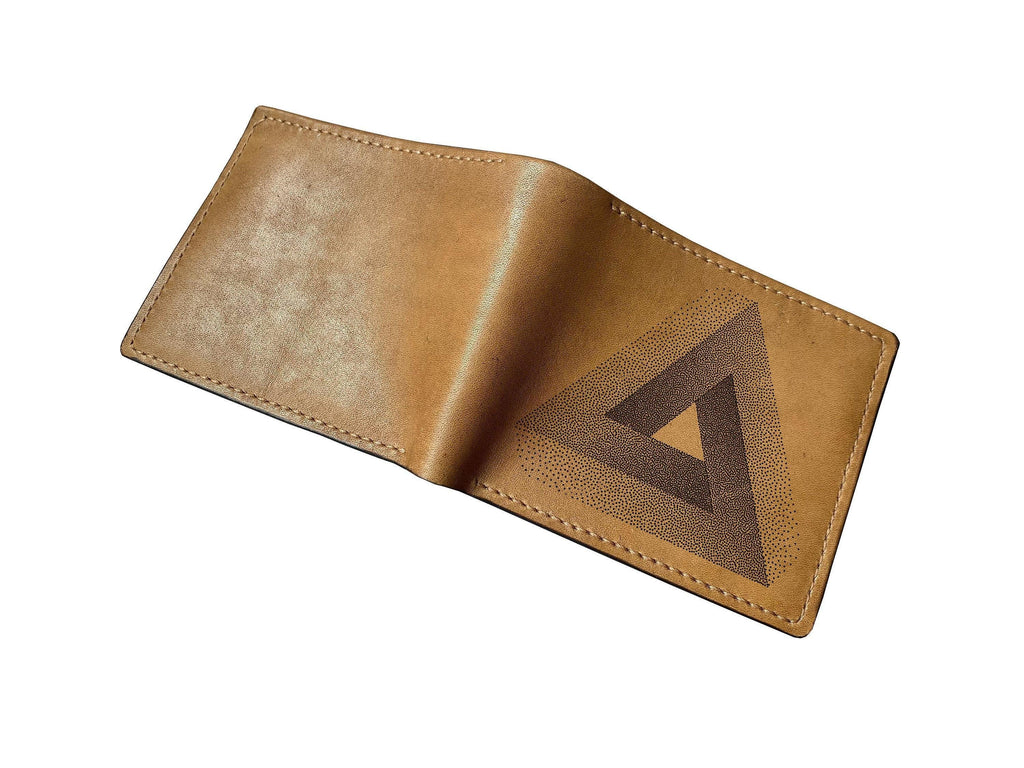 Penrose Triangle Leather Wallet: Impossible Art Engraved