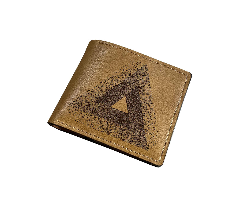 Penrose Triangle Leather Wallet: Impossible Art Engraved