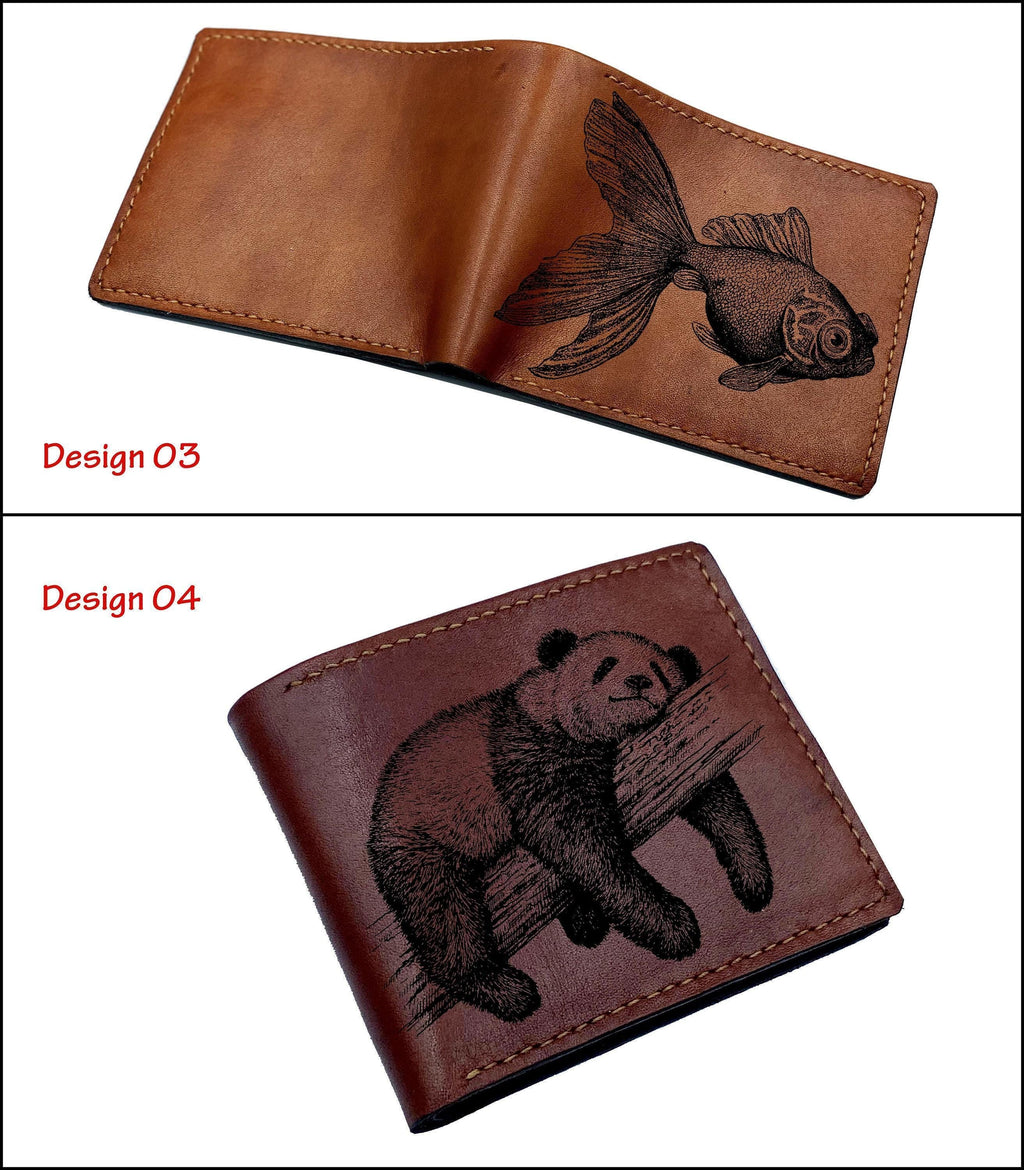 Animal Pattern Leather Wallet, Wild Buffalo Art, Handmade