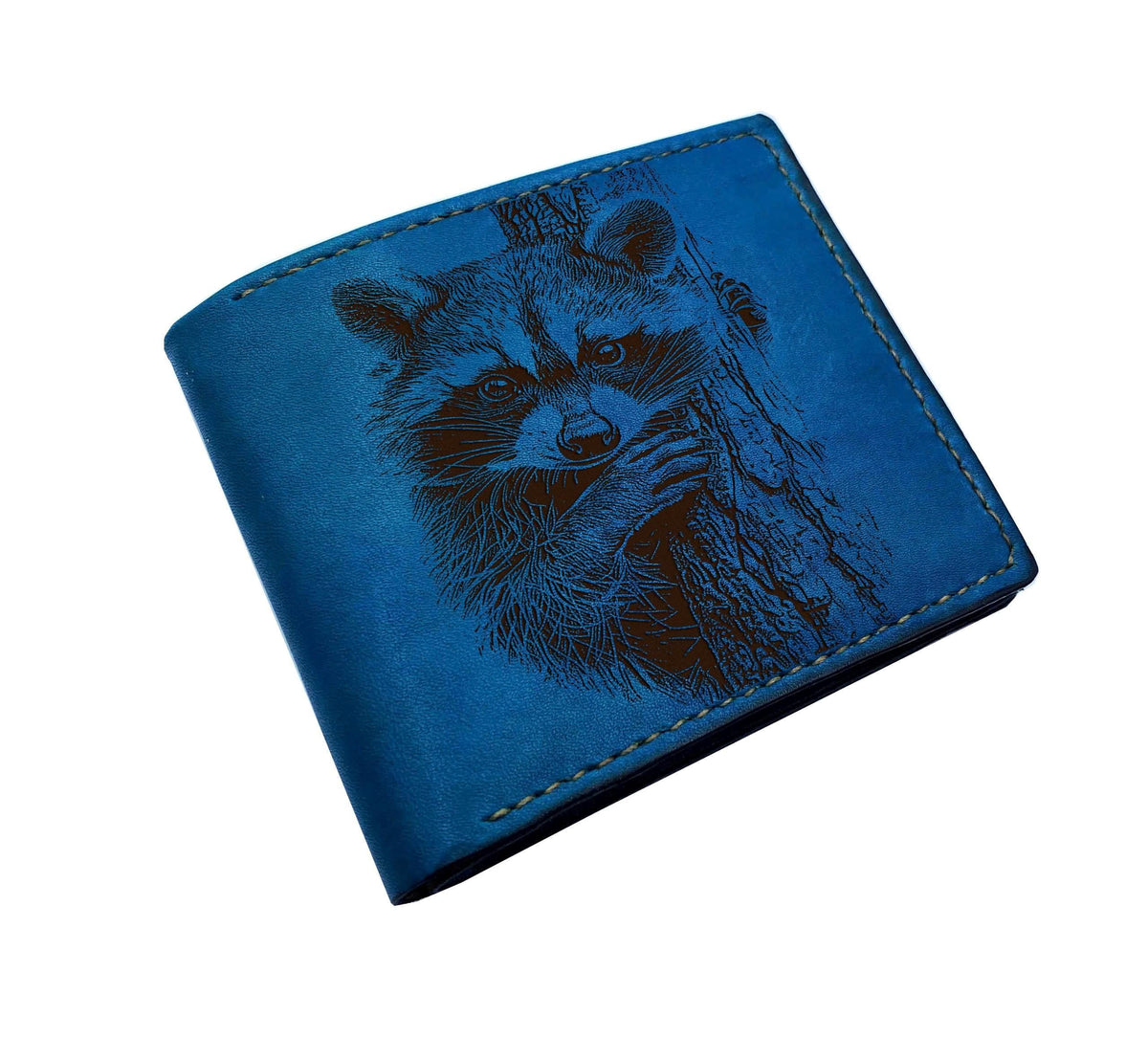Handmade genuine leather wallet, Racoon drawing wallet, custom animal pattern gift
