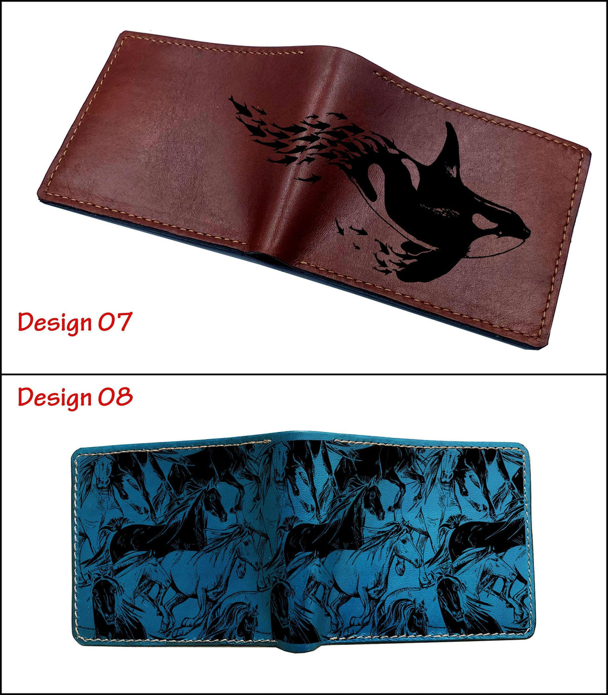 Animal Pattern Leather Wallet, Wild Buffalo Art, Handmade