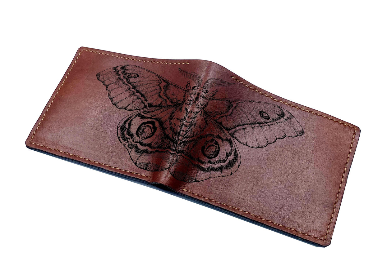 Butterfly Moth Drawing Leather Wallet: Insect pattern wallet, Customized Gift