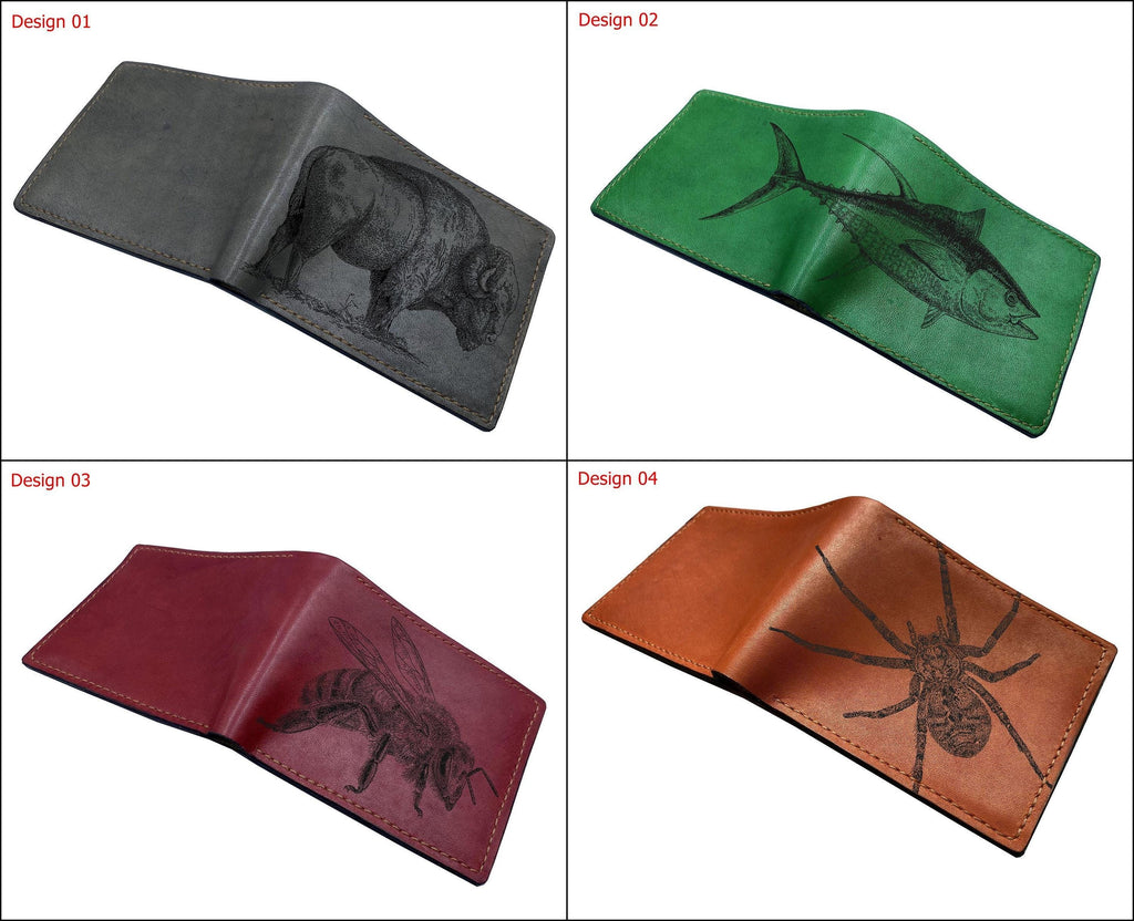 Personalized Leather Wallet, Engraved Tiger Portrait, Gift for Him