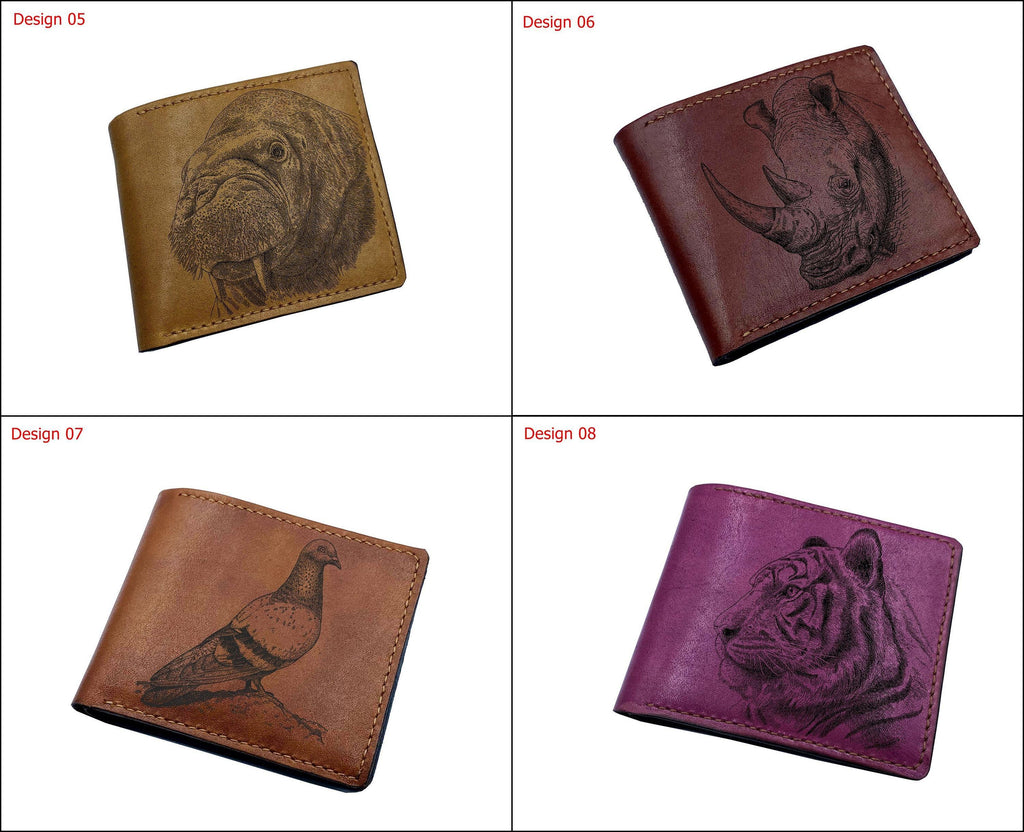 Personalized Leather Wallet, Engraved Tiger Portrait, Gift for Him