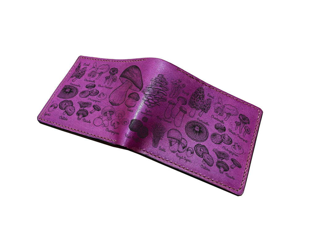Mushroom Pattern Leather Wallet: Engraved Biologist Gift