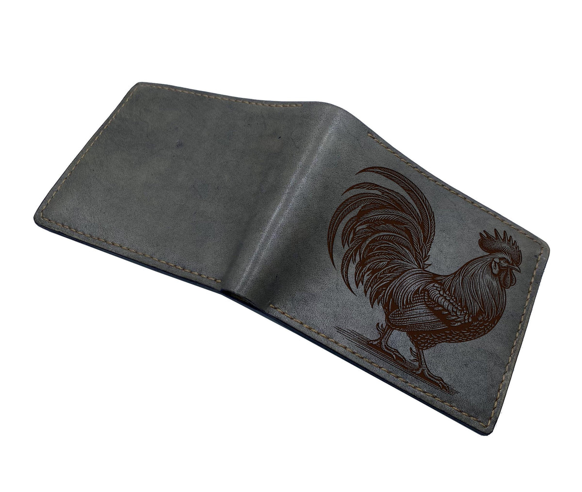 Handcrafted Leather Rooster Wallet: Engraved Farm Animal Gift
