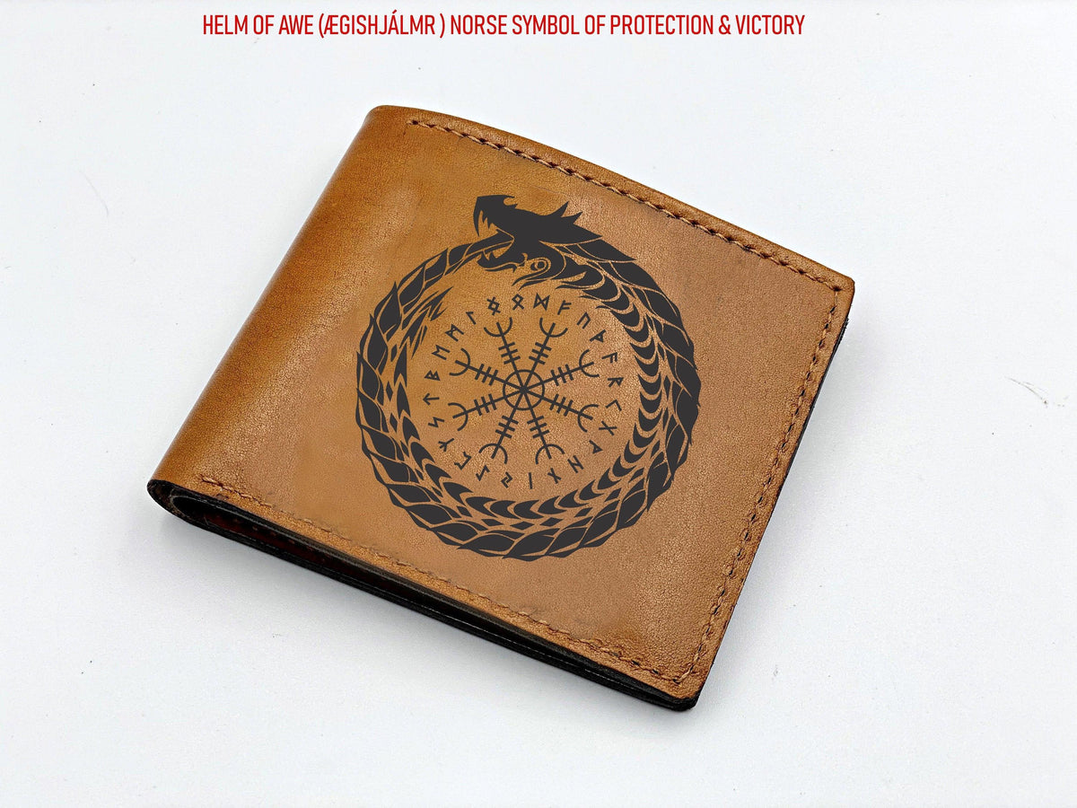 Custom Celtic Leather Wallet, Viking Runes, Norse Mythology, Men's Gift