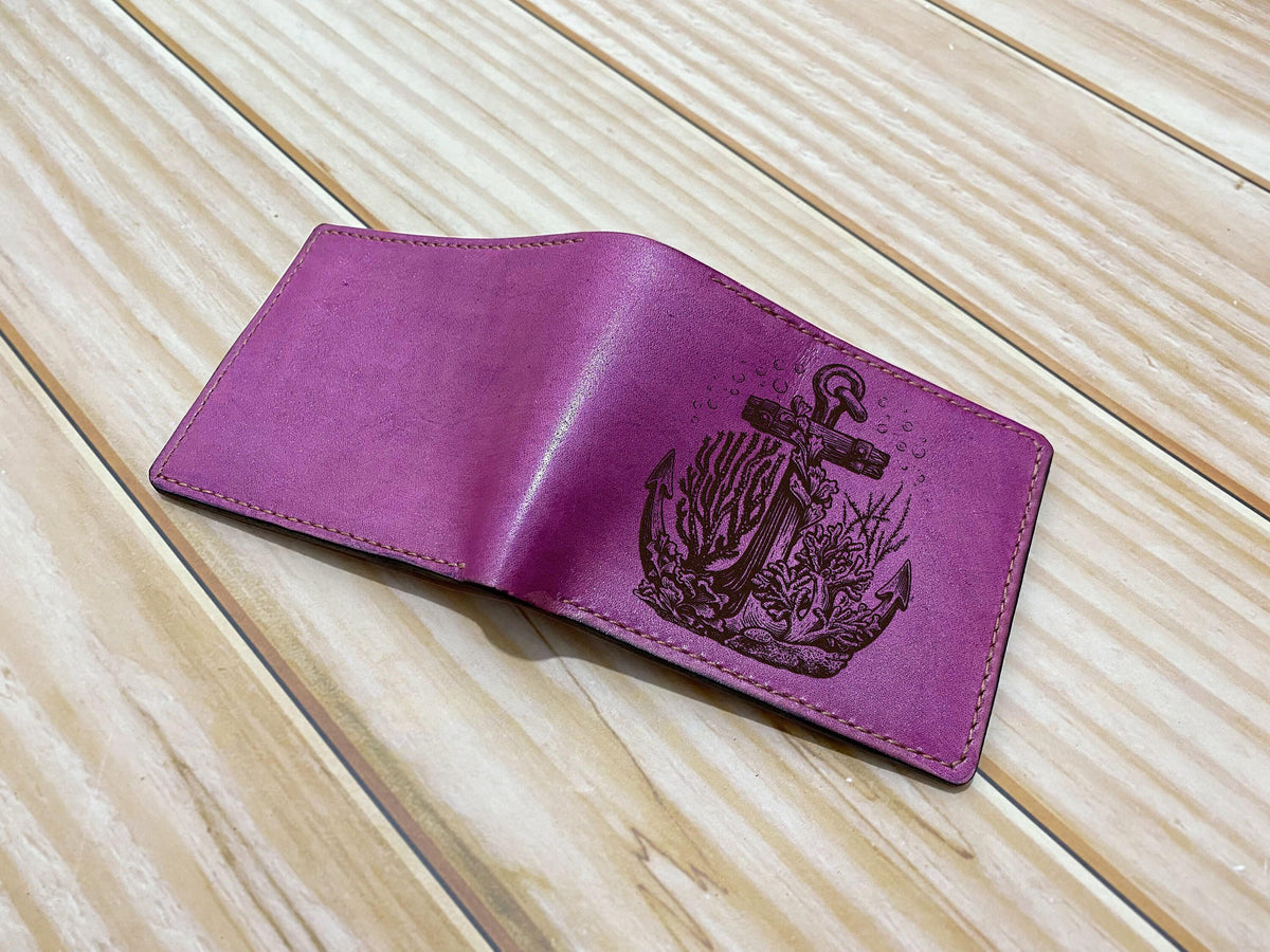 Engraved Anchor Leather Wallet: Personalized Seafarer Gift