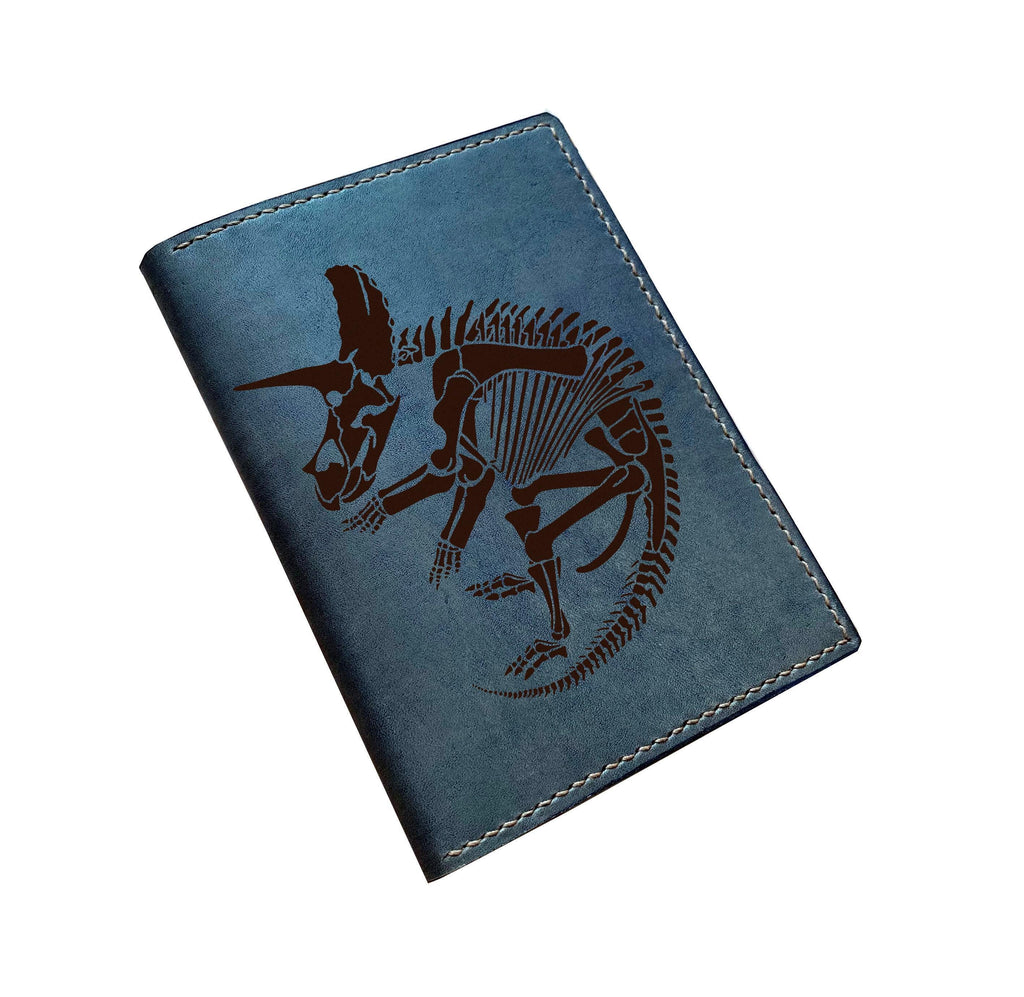 Triceratops genuine leather wallet, Dinosaur skeleton present for men, personalized gift custom engrave