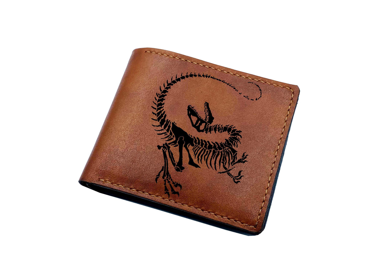 Mammoth Skeleton Leather Wallet - Handmade Cowhide Bifold