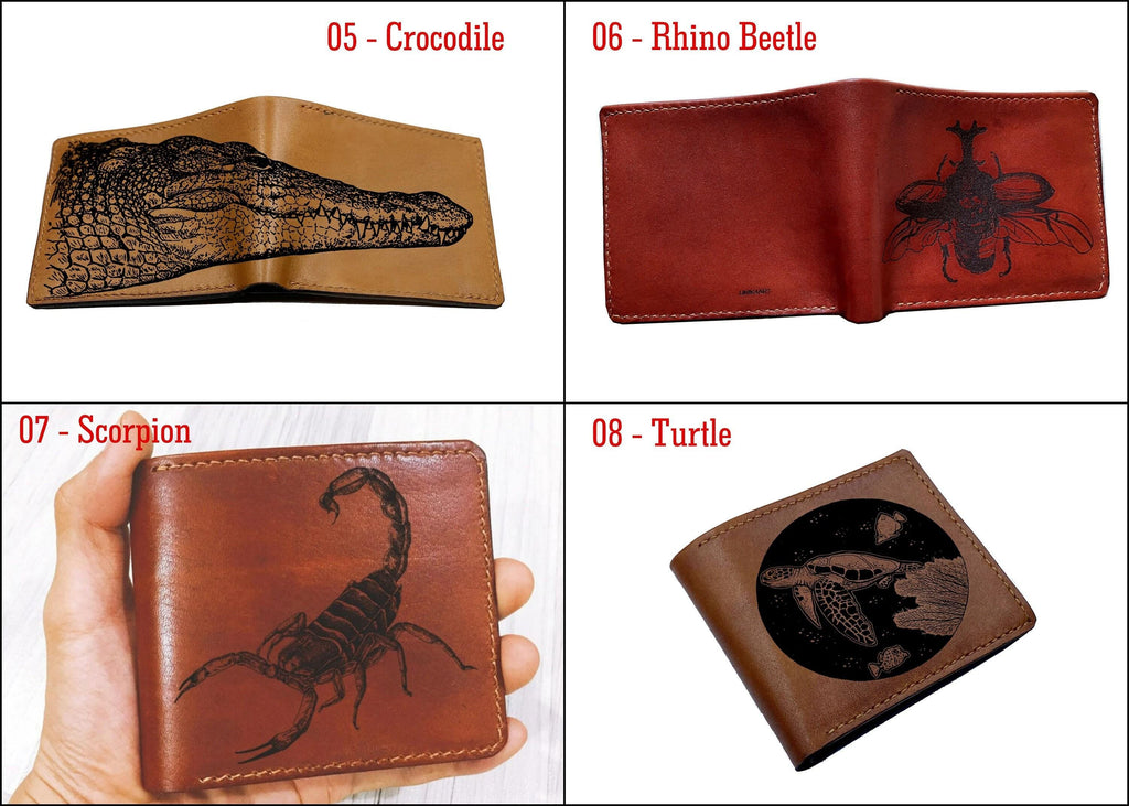 Personalized Leather Scorpion Wallet - Handmade Animal Engraved Bi-Fold