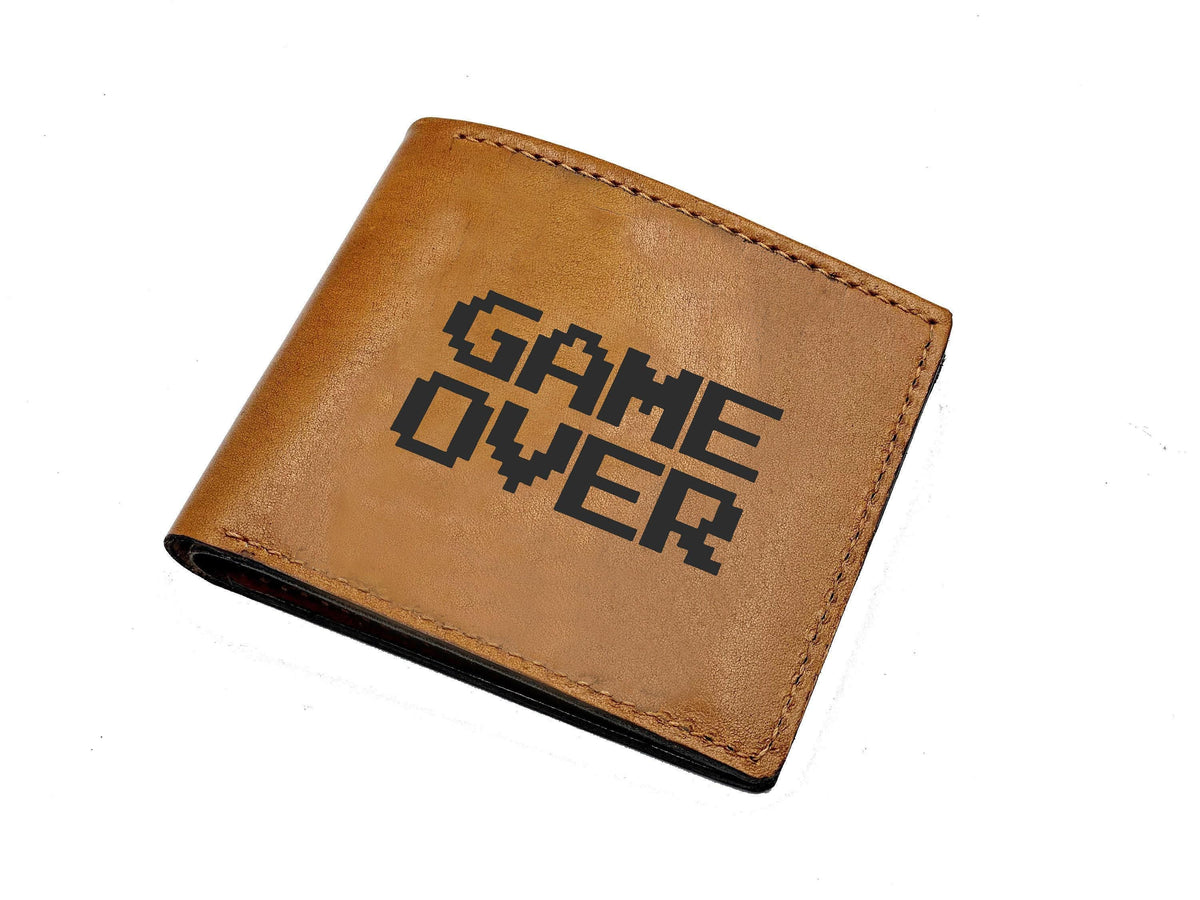 Custom Leather Wallet, Game Over Design, Gamer Gift