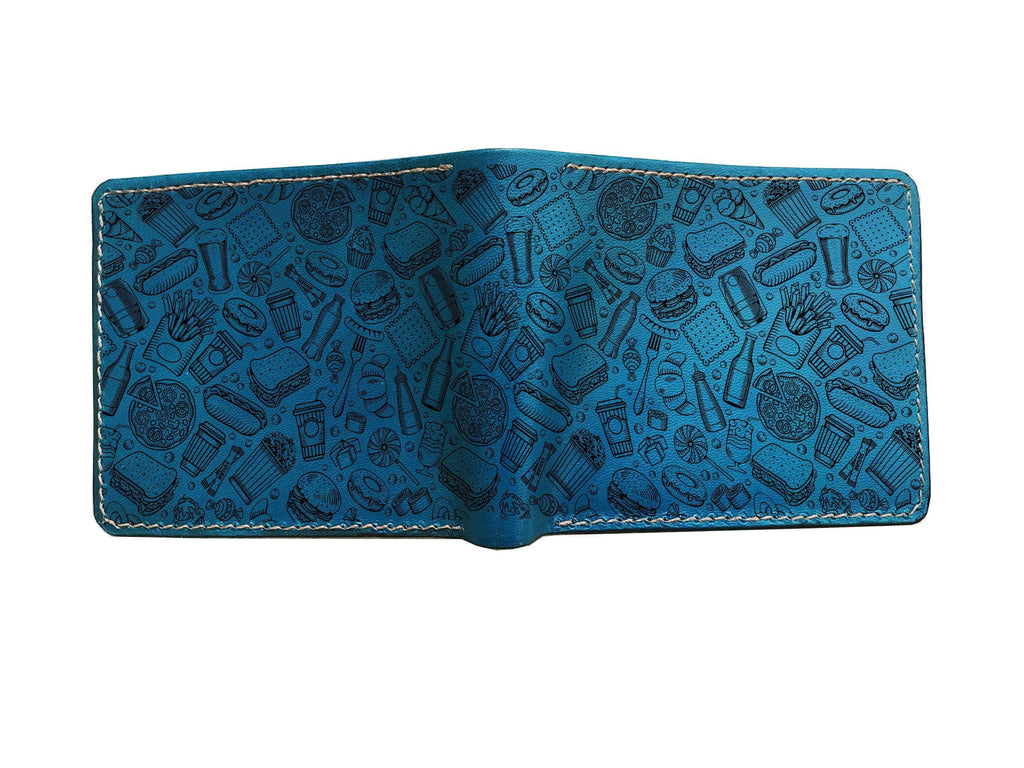 Fast Food Doodle Leather Wallet: Handmade Veg-Tan Gift