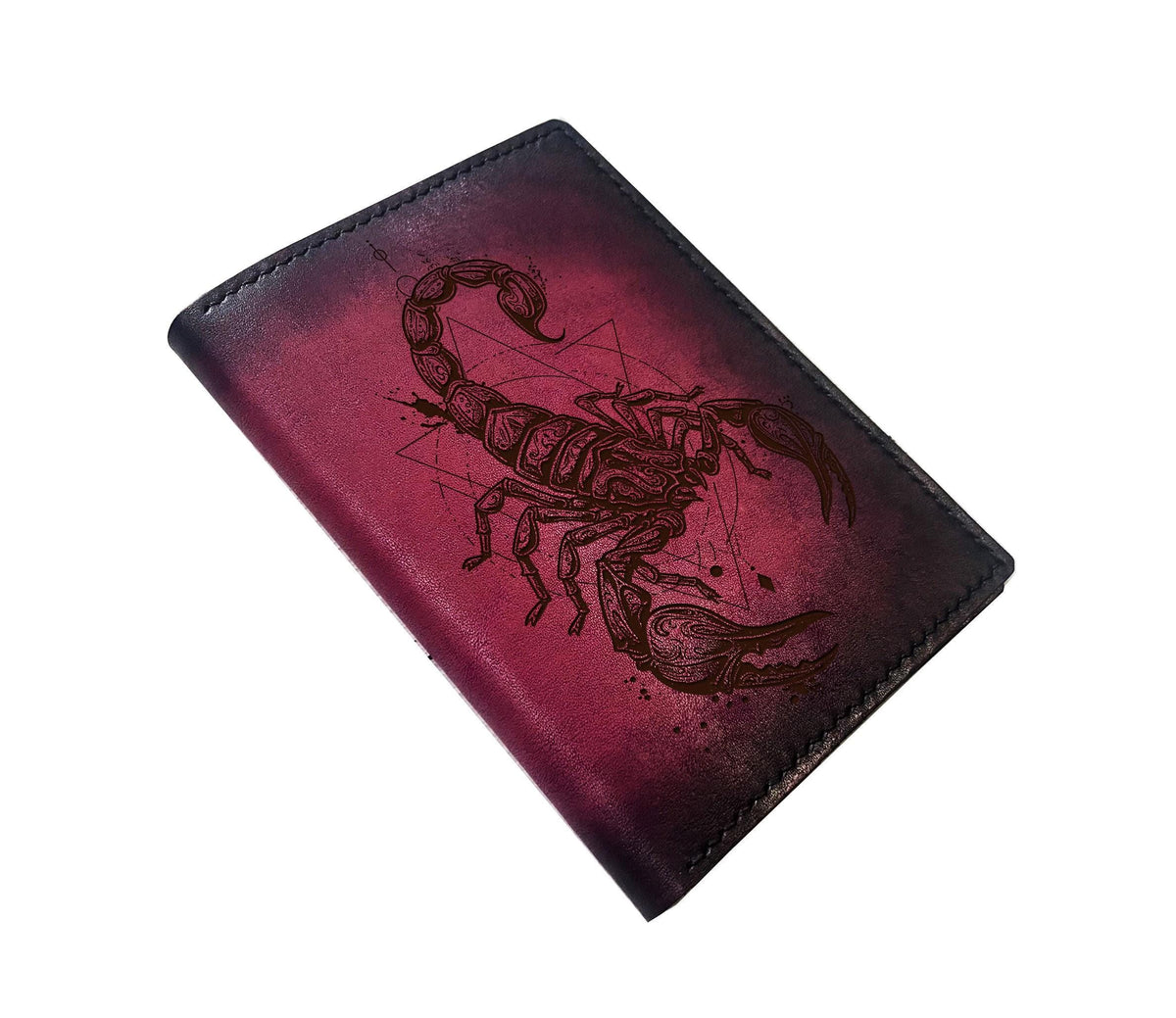 Handmade Leather Scorpion Wallet: Geometric Engraved Travel Passport Wallet