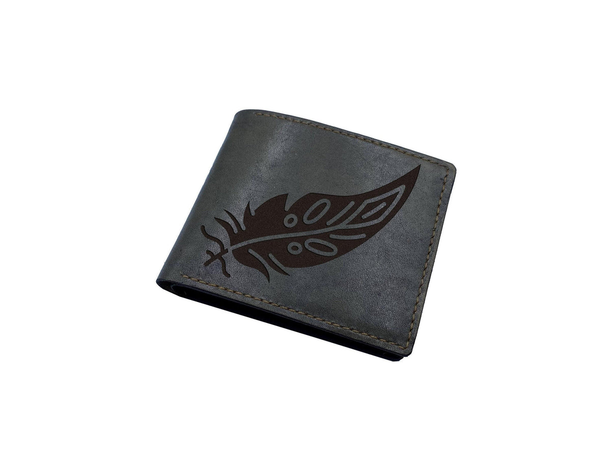 Feather Engraved Leather Wallet, Personalized Gift