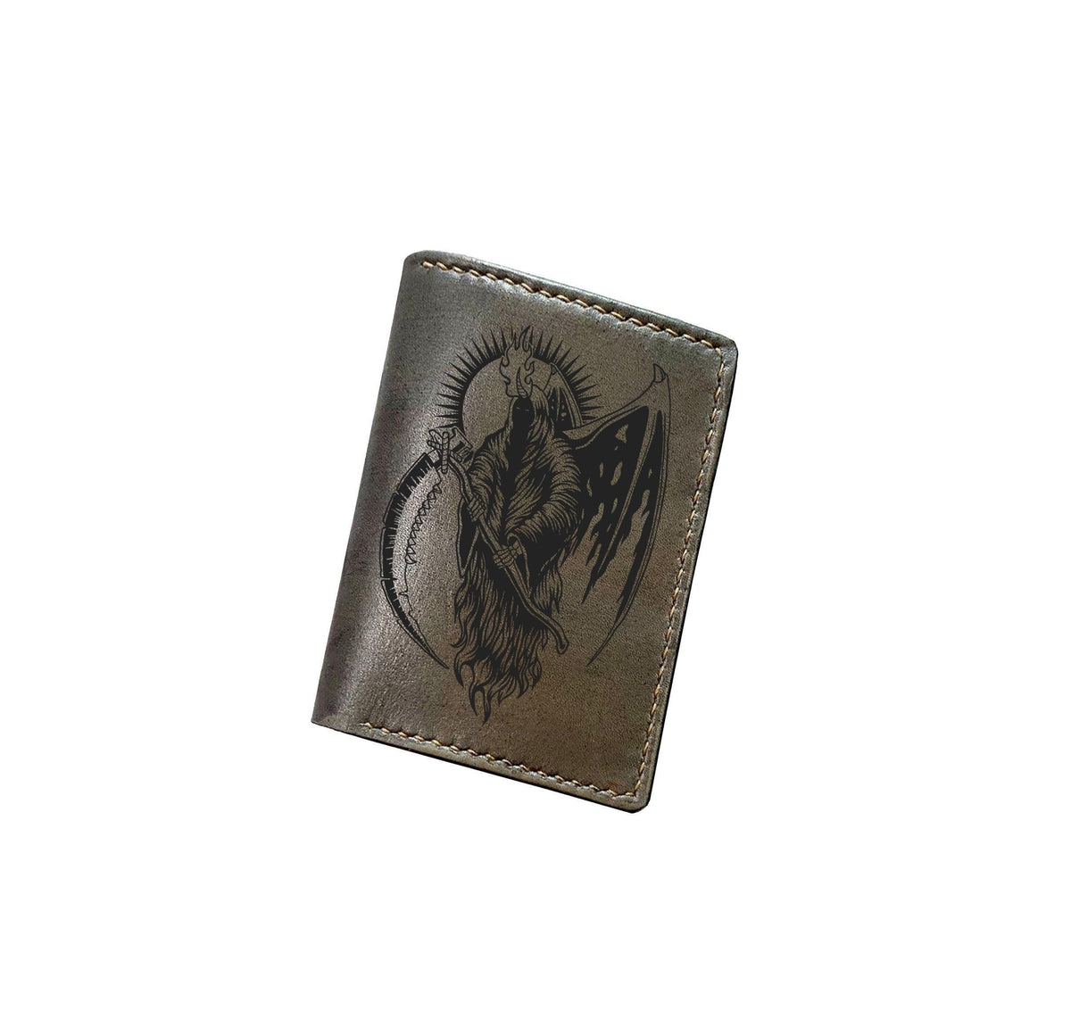Death God Leather Wallet, Handmade Horror Art, Halloween Gift