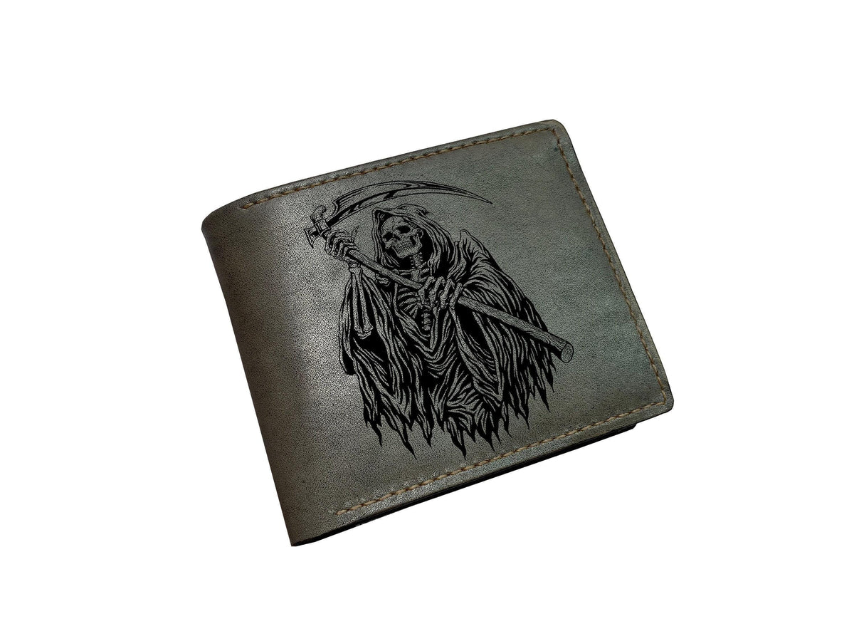 Death God Leather Wallet, Handmade Horror Art, Halloween Gift