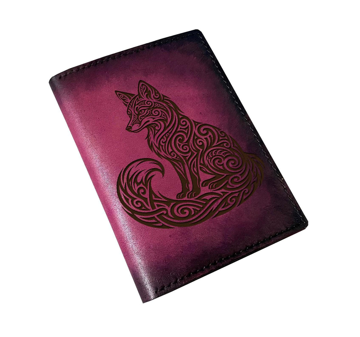 Fox floral full grain leather wallet, tattoo tribal style wallet, personalized gift for men