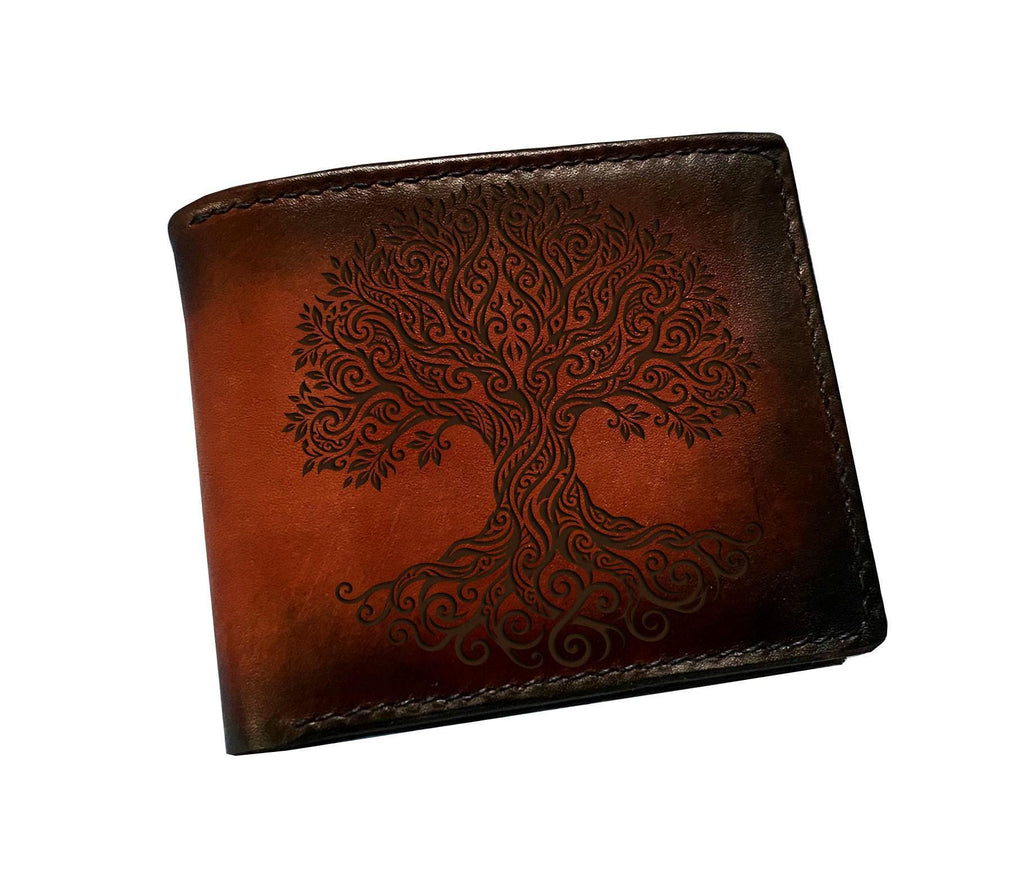 Tree of life genuine leather wallet, Yggdrasil viking tribal wallet, personalized gift name engraving