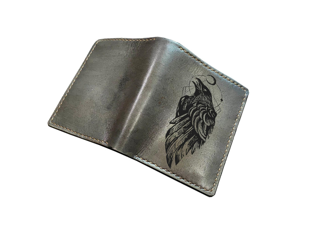 Raven Leather Wallet, Celtic Viking Style, Gift for Him