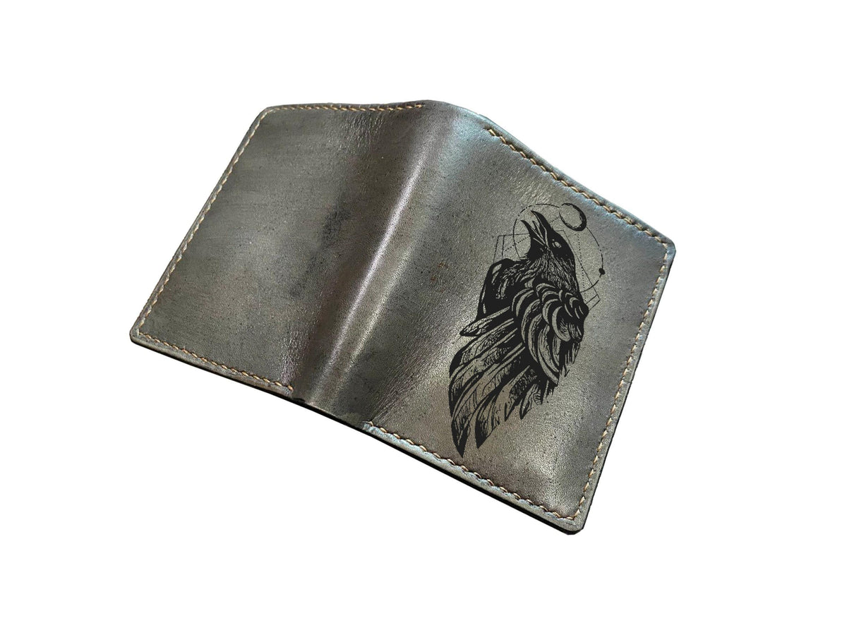 Raven Leather Wallet, Celtic Viking Style, Gift for Him