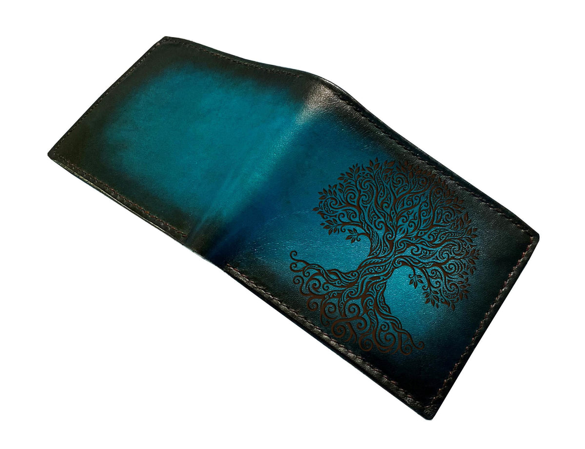 Tree of life genuine leather wallet, Yggdrasil viking tribal wallet, personalized gift name engraving